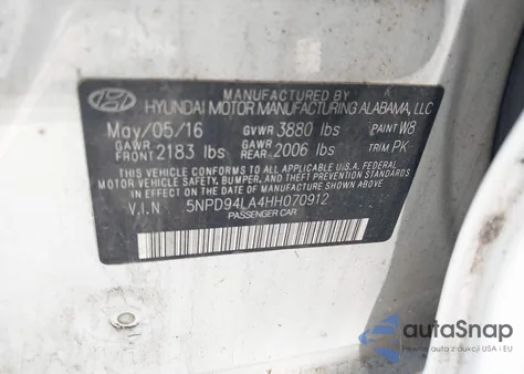 2017 Hyundai Elantra Eco из США, поврежденный, VIN 5NPD94LA4HH070912